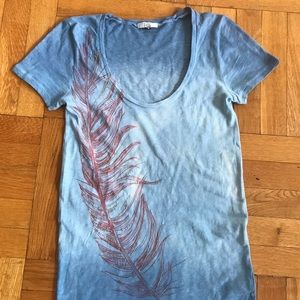 Blue Tie-die T-shirt with gold bead trim
